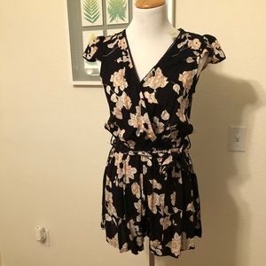 Black + Light Pink Floral Romper
